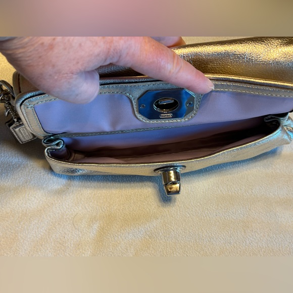 COACH Metallic Gold Leather Wristlet Clutch With Two Turn Lock Compartme… - Picture 6 of 13